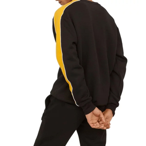 Pull-over unisexe à col rond en tricot, couleur contrastée, coupe ample, sweat-shirt décontracté, automne, coupe classique, noir et jaune - Product Image 6