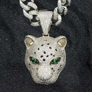 จี้หัวสัตว์สุดเท่สร้อยคอหัวเสือดาวสไตล์ฮิปฮอปเครื่องประดับชุบทองคำขาว - Product Image 1