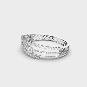 White Gold Diamond <b>Bangle</b> Bracelet Marquise Cut Channel <b>Set</b> Plant Pattern Luxury Women's Wedding Jewelry - Product Image 3