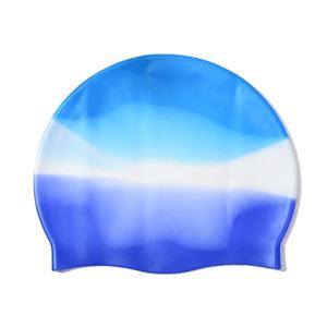 Bonnet de bain en silicone multicolore unisexe, ajustement élastique, dégradé coloré rose bleu - Product Image 2