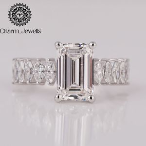 Charm Jewells Women's 925 <b>Silver</b> <b>Emerald</b> Cut Moissanite Engagement <b>Ring</b> Classic Prong Setting - Product Image 1