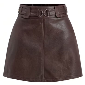 Minifalda de Moda Urbana para Mujer 2026, Estilo A-Line, Color Café, Cintura Alta, PU, Ecológica y Duradera - Product Image 1