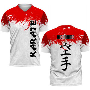 T-shirt de sport de karaté personnalisé pour homme, manches courtes, impression par sublimation, séchage rapide, col rond, coupe classique, motif rouge et noir - Product Image 5