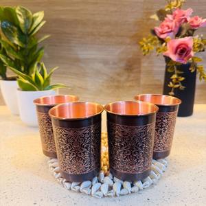 Verre artisanal noir gravé, finition antique, pour la santé ayurvédique, vaisselle de cuisine et de salle à manger - Product Image 3