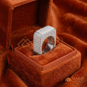 <b>Silver</b> White Gold Finish Baguette Stone Square <b>Ring</b> | Iced Out Geometric Band | Hip Hop <b>Men</b>’s & Fashion Statement Jewellery - Product Image 3