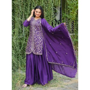 Mono de fiesta bordado con Secuencia de diseñador, elegante traje Sharara para ocasiones especiales - Product Image 3