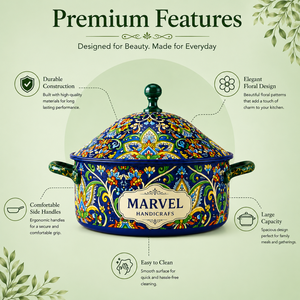 <b>Marvel</b> Handicrafts Luxury Insulated Steel Casserole Floral <b>Printed</b> Hot Pot Food Warmer Thermal Serving Bowl Premium Kitchen Cook - Product Image 5
