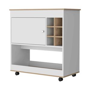 Carrello bar Texas a un'armadietto con sei scomparti per bottiglie, un pannello inferiore e quattro ruote - Product Image 2