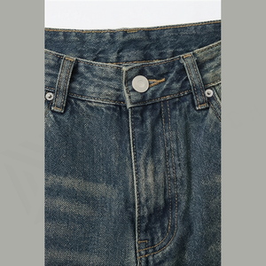 Jean en denim délavé coupe droite taille haute pour homme, coupe régulière, en coton, décontracté, avec fermetures éclair, style automne-hiver-été - Product Image 6