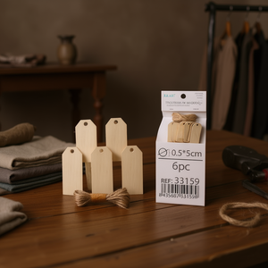 Etichette in Legno Ilan 0,5x5cm con Cordino in Canapa, 6 Pezzi per Etichettatura Indumenti - Product Image 2