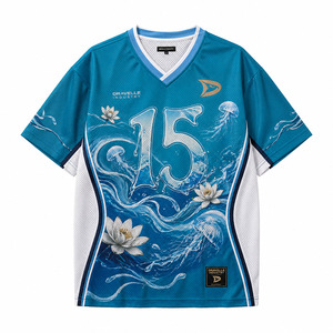 เสื้อเจอร์ซีย์ตาข่ายทรงบ็อกซี่สีเขียวอมฟ้าแบบเรโทรสำหรับกีฬา ผลิตโดย Dravelle Industry รับผลิตตามสั่ง (OEM) สำหรับเสื้อผ้าสตรีทแวร์แบบซับลิเมชั่น ขายส่ง - Product Image 2