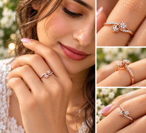 Anillo de Diamantes Florales para Mujer, Chapado en Oro de 14k, Banda de Oro Rosa, Ajustable, Joyería para Compromiso, Boda o Fiesta - Product Image 3