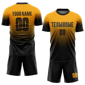 Conjunto de Uniforme de Fútbol Personalizado con Degradado Amarillo y Negro, Camiseta de Manga Corta con Cuello Redondo para Hombre, Poliéster que Absorbe la Humedad - Product Image 1