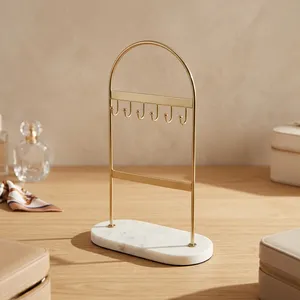 Brass Jewelry Stand With Marble Base Minimalist Design Indoor Tabletop Home Decor Bathroom Accessory Multi Functional - Product Image 2