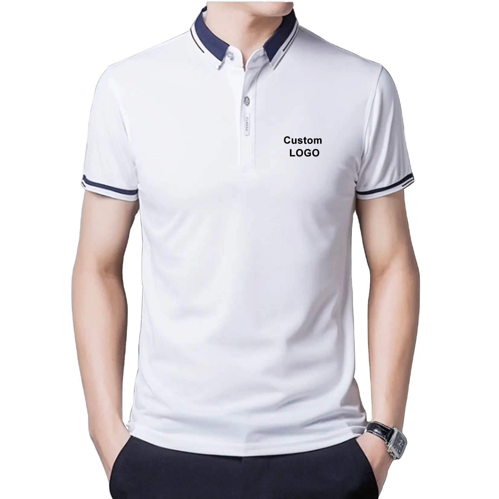 Custom LOGO Brand 2021 Summer Short Sleeve Men Fashion Polo Shirts Casual Slim Solid Color Business Men's Polo Shirts Clothing