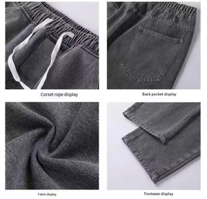 Jean en denim slim droit pour homme, délavé, tricoté, décontracté, long, pour l'été - Product Image 6