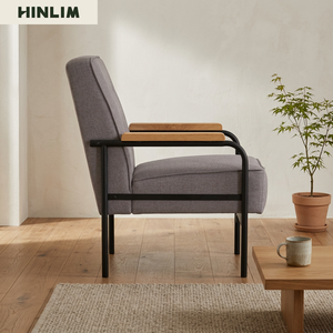 Sillón Individual Moderno y Contemporáneo de Tela con Relleno de Espuma, Estructura Metálica y Brazos de Madera para Sala de Estar o Muebles de Villa - Product Image 5