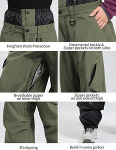 Pantalon cargo imperméable vert olive pour homme avec poches zippées et coupe large pour activités de plein air - Product Image 5