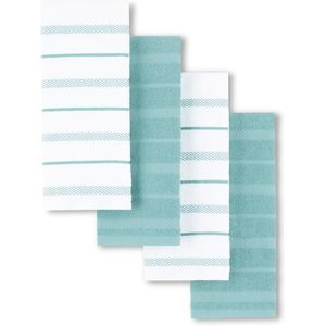 Set di 4 Asciugamani da Cucina in Tessuto Minerale Aqua/Bianco 16"x26" per le Tue Esigenze in Cucina - Product Image 1