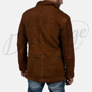 Chaqueta de Cuero de Gamuza Marrón Vintage para Hombre, Abrigo Casual Ajustado de Invierno, Prenda Exterior de Gamuza Real Premium, Abrigo Cálido de Longitud Media - Product Image 3