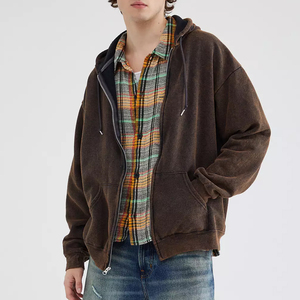 Sudadera con capucha unisex OEM de corte holgado con cremallera, estilo vintage, 500 GSM, forro polar cepillado, lavado ácido, lisa y básica - Product Image 3