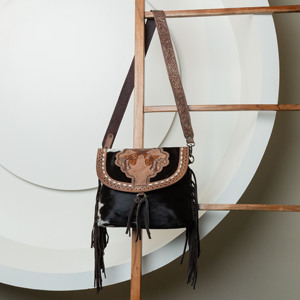 Nuevo superventas cuero mecanizado a mano mujeres occidentales bandolera monedero pelo en piel de vaca flecos ocultar llevar bolso Buck Stitch monedero - Product Image 3