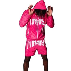 Ensemble de survêtement deux pièces décontracté en molleton thermique d'automne avec capuche et short, taille plus pour hommes, style streetwear - Product Image 1