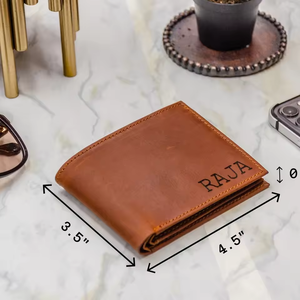 Portefeuille bifold en cuir véritable marron personnalisé pour homme, porte-cartes court, gravure de nom personnalisée, fabriqué au Pakistan - Product Image 1