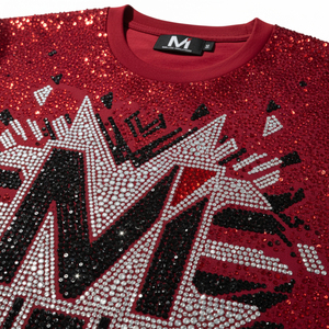 T-shirt surdimensionné durable en coton biologique avec strass, tissu écologique scintillant, motif graphique, mode urbaine - Product Image 5