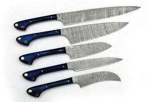 Vente directe d'usine, ensemble de couteaux de cuisine personnalisés, lames en acier Damas de haute qualité, manches en bois Pakka, couteau de chef écologique - Product Image 1