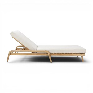 Modern Outdoor Teak Wood Sun Lounger Chair with Adjustable Backrest Waterproof <b>Cushion</b> Garden Patio Poolside Daybed Furniture - Product Image 3