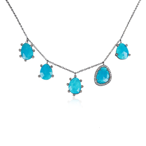 Natural diamante pavimenta oxidado de plata 925 piedras preciosas de turquesa diseñador cadena collar hecho a mano de la joyería de las mujeres al por mayor - Product Image 4