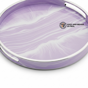 Bandeja de Resina de Mármol Morado de Lujo con Borde Dorado |   Elegante Bandeja Ovalada para Servir - Product Image 3