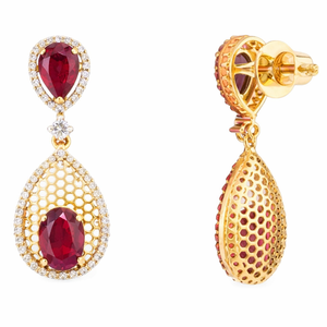 Pendientes de Lujo para Mujer, Chapados en Oro de 18K, con Rubíes en Forma de Gota y Detalles de Diamantes, Joyería para Boda - Product Image 1