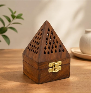 Brûleur d'encens en bois fait main, diffuseur aromatique en forme de pyramide, porte-encens en boîte pour la méditation à domicile, artisanat, exportation mondiale - Product Image 3