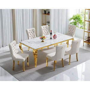 Table à manger de luxe en verre trempé blanc avec miroir, en acier poli Louis Gold, pour la maison, l'hôtel, la salle à manger - Product Image 3