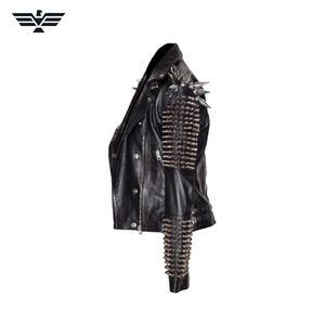 Chaqueta estilo punk para hombre con remaches y pinchos, corte ajustado, cuello alto, cierre de cremallera, impermeable, para otoño - Product Image 4