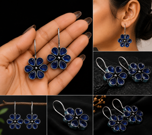 Oxidized <b>Silver</b> Bohemian Flower Drop <b>Earrings</b> | Multi Color Stone Party <b>Earrings</b> | Handmade Indian Jewelry Bulk Supplier - Product Image 4