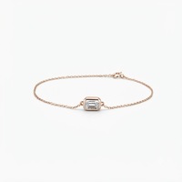 Bracelet chaîne minimaliste en diamant de laboratoire taille émeraude, serti clos, certifié IGI, couleur DEF, clarté VS VVS, en or 10K 14K 18K, vente en gros