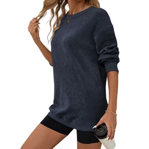 Custom Dark Charcoal Ribbed <b>Knit</b> Longline Crewneck <b>Tunic</b> Drop Shoulder Heavyweight Comfy Warm Winter Oversized Sweatshirts - Product Image 2
