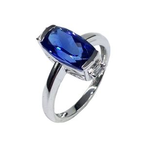 Bague en or blanc 18 carats de créateur avec tanzanite, pierre précieuse faite à la main de style vintage, grosse pierre, bague en diamant. - Product Image 1