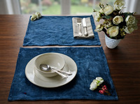 TheFabira Set de table rectangulaire classique en velours bleu, luxueux, doux, écologique, réutilisable, lavable, pour la maison, l'hôtel, le restaurant