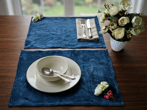 TheFabira Blue Velvet Classic <b>Rectangle</b> <b>Placemat</b> Luxury Soft Eco-Friendly Reusable Washable Home Hotel Restaurant Dining Mat - Product Image 4