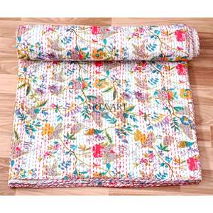 Cubrecama Kantha de Algodón 100% Orgánico, Hecho a Mano en Rajasthan, Estampado, Reversible, Vintage, Ecológico, para Todas las Estaciones, Tamaño Doble, Cómodo - Product Image 4