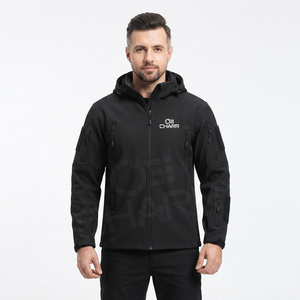 Veste à capuche softshell noire pour homme avec fermeture éclair et poches, coupe classique, manteau de randonnée en plein air, vestes de mode personnalisables - Product Image 1