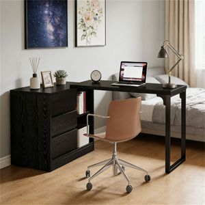 Scrivania angolare a L con contenitore per spazi ridotti, scrivania per computer - Product Image 1