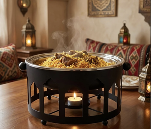 Golden Finished Metal Casseroles Durable Enamel Coated <b>Buffet</b> <b>Server</b> Stainless Steel Lid <b>Food</b> <b>Warmer</b> Tealight Stand Party - Product Image 3