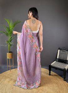 Saree en soie brillante lourde et douce de créateur, broderie traditionnelle, mariage indien pakistanais, fêtes pour adultes, mode fantaisie - Product Image 4