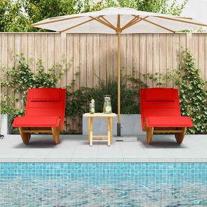 Chaise longue en bois d'acacia massif marron pour 2 personnes avec coussin, ensemble de 2 pièces - Product Image 3