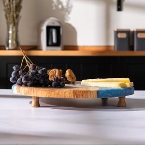 Designer Red Resin Wooden Lazy Susan <b>Rotating</b> Platter Suitable For Modern Home And <b>Table</b> Presentation Handcrafted From India - Product Image 2